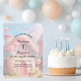 Invitación Whimsical Magic House Pink 1st Birthday 