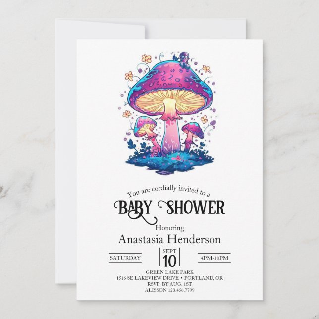 Invitación Whimsical Magical Mushroom Baby Shower (Anverso)