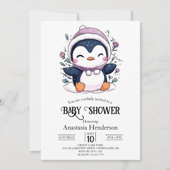 Invitación Whimsical Magical Penguin Baby Shower (Anverso)