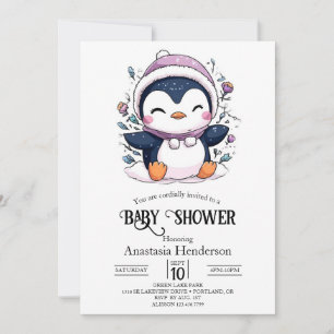 Invitación Whimsical Magical Penguin Baby Shower