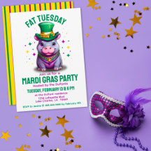 Whimsical Mardi Gras Grasa Martes Hippo con cuenta