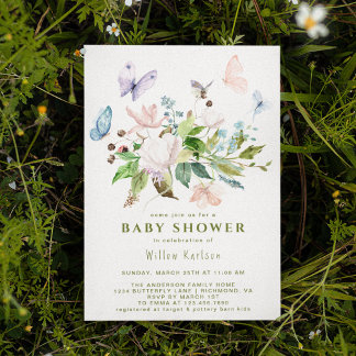 Invitación Whimsical Mariposa Jardín Cuadros Primavera Baby S