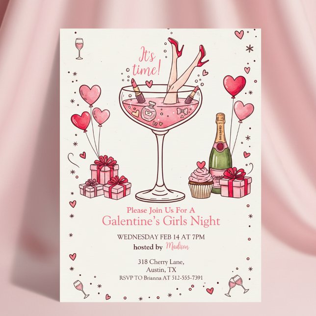 Invitación Whimsical Martini Galentine's Invitation (Whimsical Party Invitation)