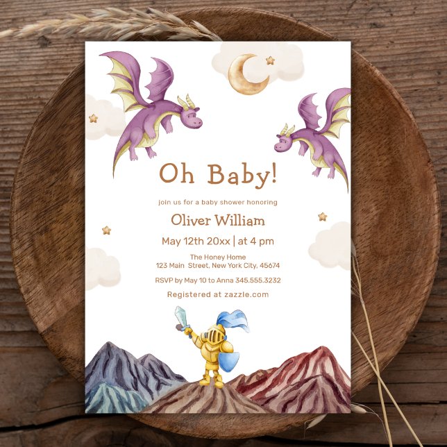 Invitación Whimsical Medieval Fairytale Dragon Baby Shower (Whimsical Medieval Fairytale Dragon Baby Shower Invitation)