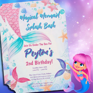 Invitación Whimsical Mermaid Tail Birday Pastel