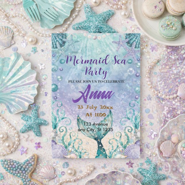 Invitación Whimsical Mermaid Under the Sea Birthday Party  (Subido por el creador)
