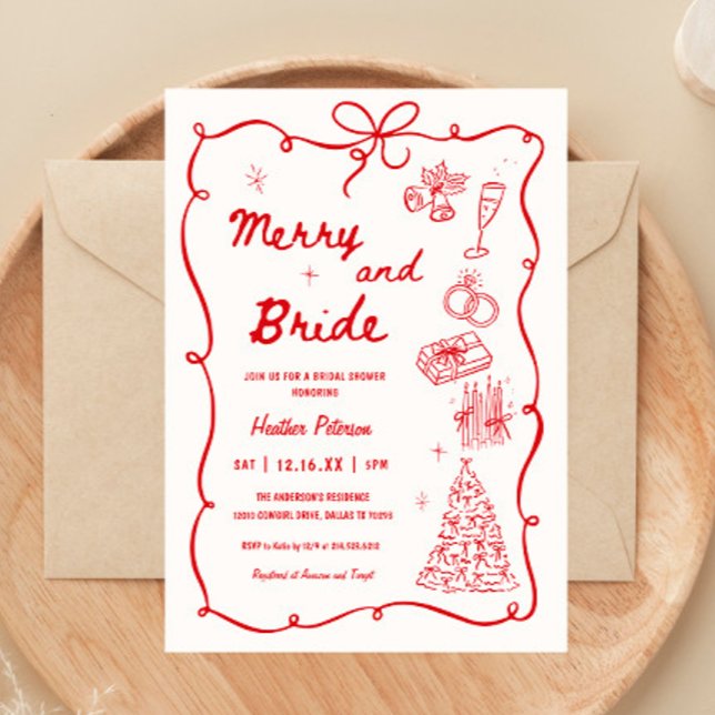 Invitación Whimsical Merry and Bride Holiday Bridal Shower (Subido por el creador)