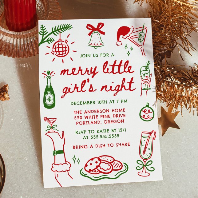 Invitación Whimsical Merry Little Girl's Night Christmas (Subido por el creador)