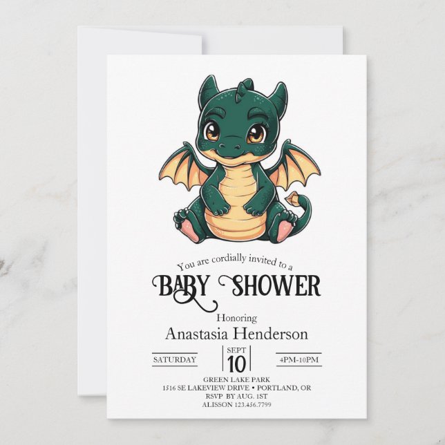 Invitación Whimsical Minimalista Dragon Baby Shower (Anverso)