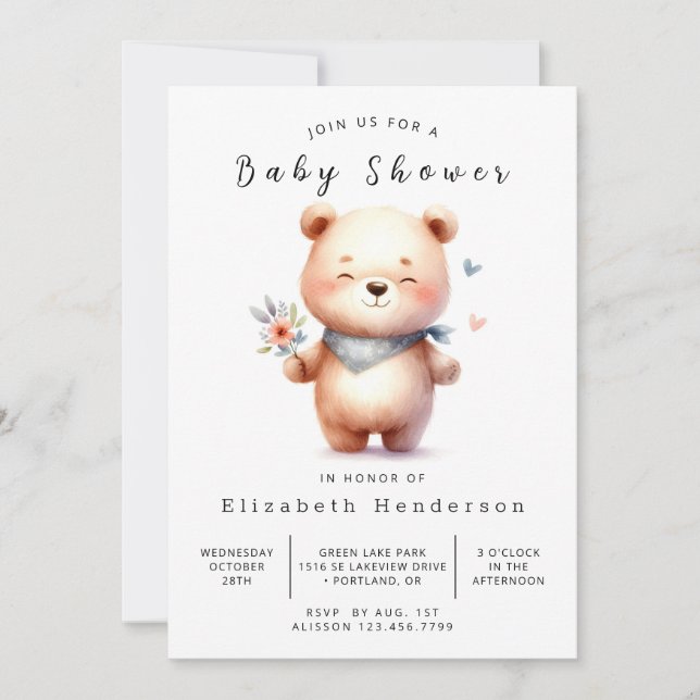 Invitación Whimsical Moda Bear Baby Shower (Anverso)