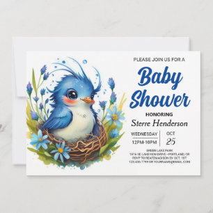 Invitación Whimsical Modern Woods Bird Boy Baby Shower