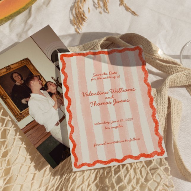 Invitación Whimsical Moderno Boda Rosa y Roja salva la fecha (Subido por el creador)