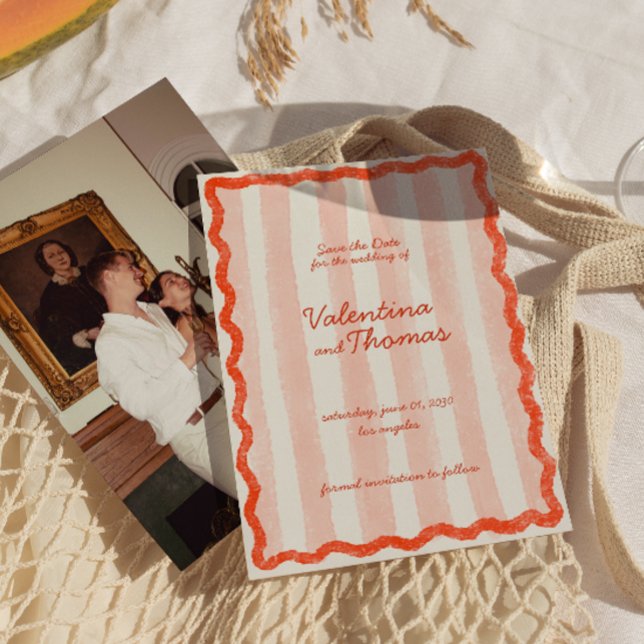 Invitación Whimsical Moderno Boda Rosa y Roja salva la fecha (Subido por el creador)