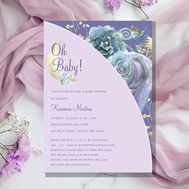 Invitación Whimsical Moon Lavender Purple Oh Baby Shower (Subido por el creador)
