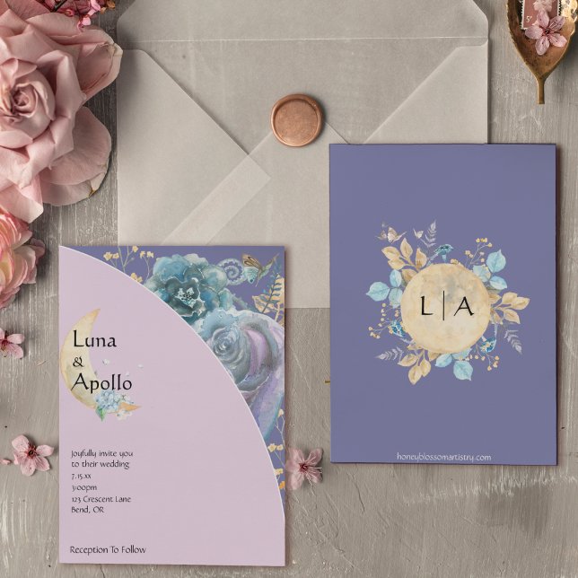 Invitación Whimsical Moon Purple Boda (Subido por el creador)