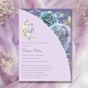 Invitación Whimsical Moon Purple es un Baby Shower Chica
