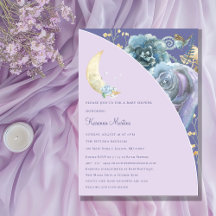 Whimsical Moon Purple Gender Neutral Baby Shower