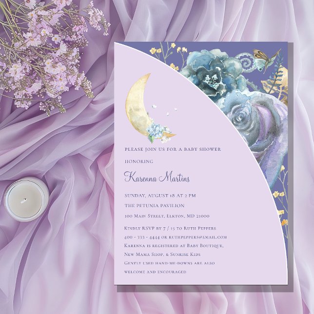 Invitación Whimsical Moon Purple Gender Neutral Baby Shower (Subido por el creador)