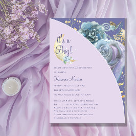 Invitación Whimsical Moon Purple It's a Boy Baby Shower