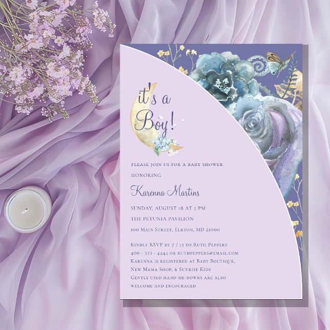 Invitación Whimsical Moon Purple It's a Boy Baby Shower (Subido por el creador)