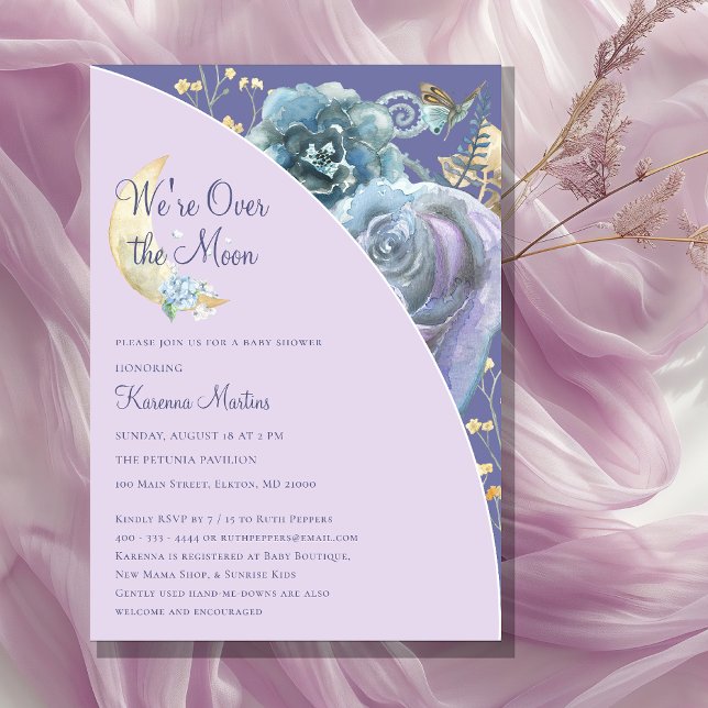 Invitación Whimsical Moon Purple Over The Moon Baby Shower (Subido por el creador)