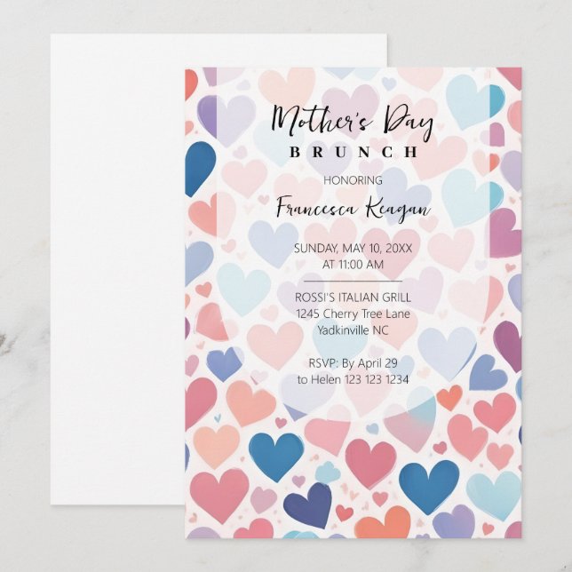 Invitación Whimsical Multicolored Hearts Mothers Day Party (Anverso / Reverso)