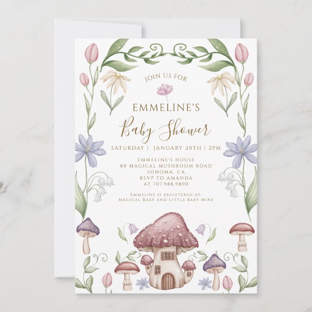 Invitación Whimsical Mushroom Forest Baby Shower (Anverso)