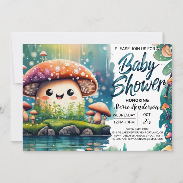 Invitación Whimsical Mushroom Wonderland Baby Shower (Anverso)