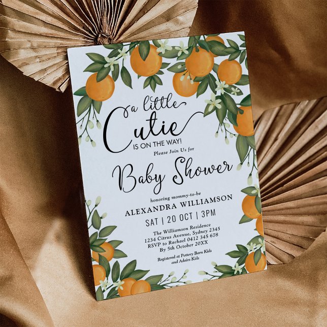 Invitación Whimsical Naranja Citrus Greenery Baby Shower (Subido por el creador)