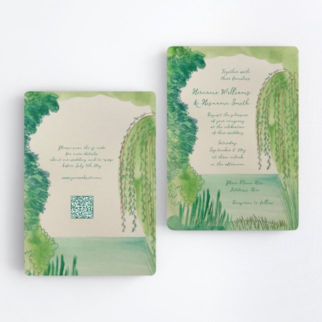 Invitación Whimsical Nature Hand Painted QR RSVP Wedding (Subido por el creador)