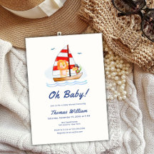 Whimsical Nautical Wild Lion Sailboat Baby Shower