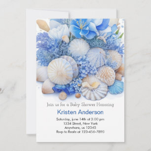 Invitación Whimsical Ocean Blue Beach Boy Baby Shower
