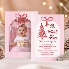 Invitación Whimsical Oh What Fun Girl 1st Birthday Photo