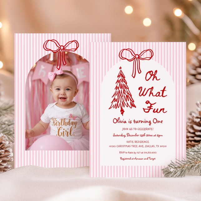 Invitación Whimsical Oh What Fun Girl 1st Birthday Photo (Subido por el creador)