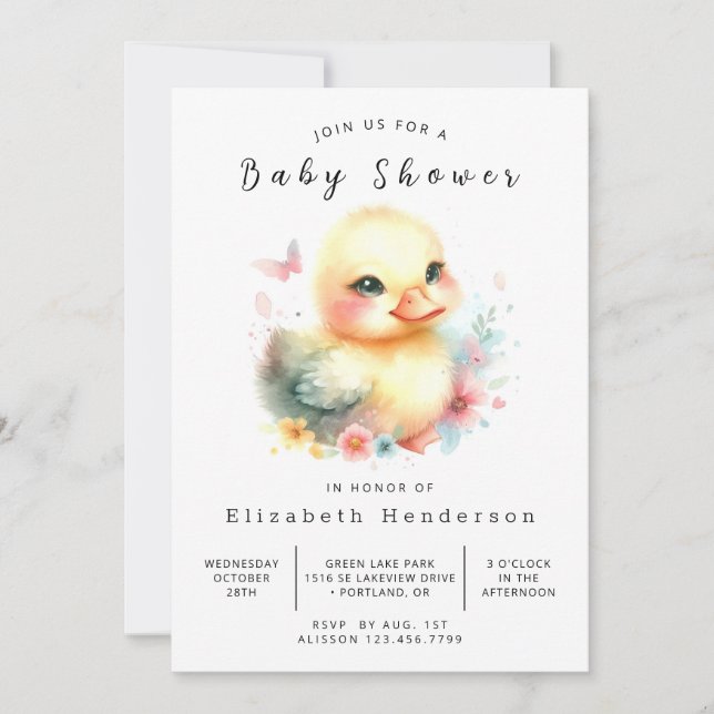 Invitación Whimsical Online Duck Baby Shower (Anverso)