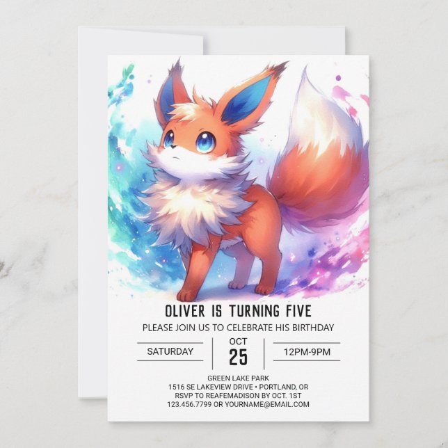 Invitación Whimsical Online Fox Birday (Anverso)