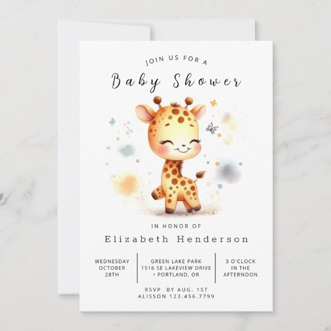 Invitación Whimsical Online Giraffe Baby Shower (Anverso)