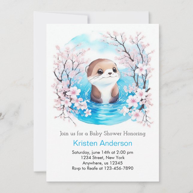 Invitación Whimsical Otter Blue Bliss Boy Baby Shower (Anverso)