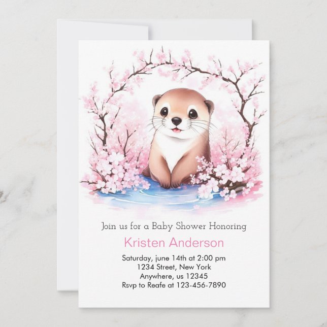 Invitación Whimsical Otter Oasis Chica Baby Shower (Anverso)