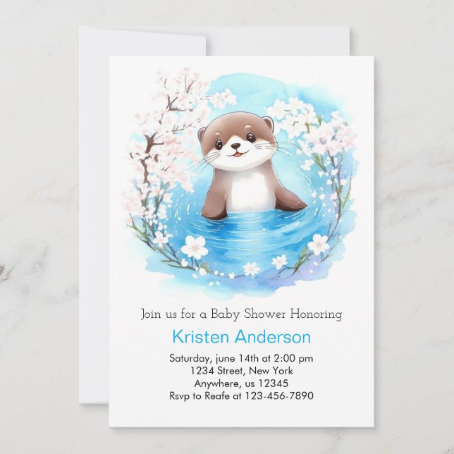Invitación Whimsical Otter Watercolor Boy Baby Shower (Anverso)