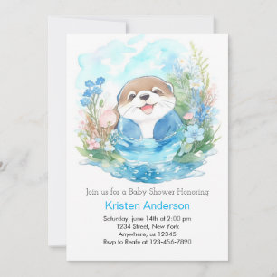 Invitación Whimsical Otter Watercolor Boy Baby Shower