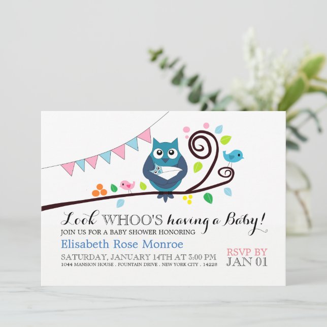 Invitación Whimsical Owl Baby Shower (Anverso de pie)
