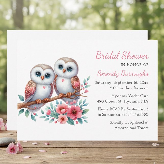 Invitación Whimsical Owl Couple Woodland Bridal Shower (Subido por el creador)