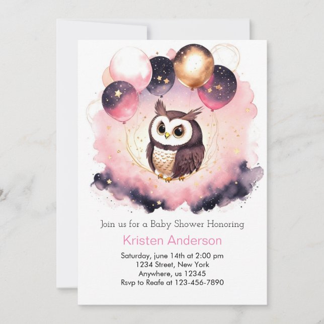 Invitación Whimsical Owl Woodland Adventure Chica Baby Shower (Anverso)
