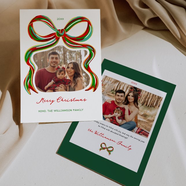 Invitación Whimsical Painted Bow Christmas Photo Card (Whimsical Painted Bow Christmas Photo Card)