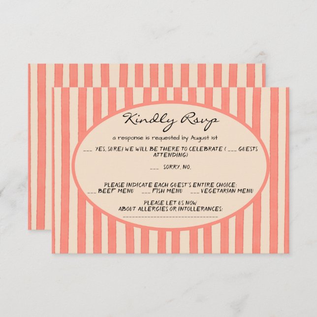 Invitación Whimsical Painted Pinstripes Wedding RSVP Card (Anverso / Reverso)