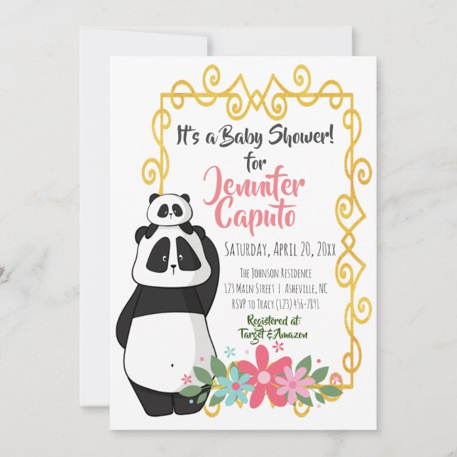 Invitación Whimsical Pandas Baby Shower (Anverso)