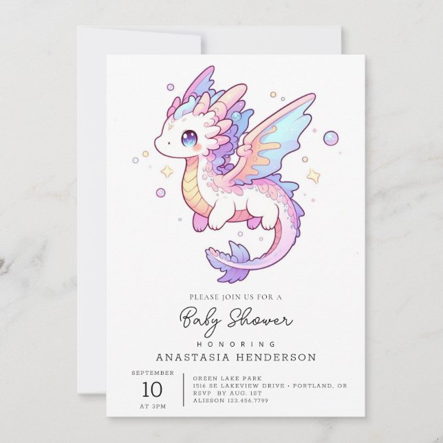 Invitación Whimsical Pastel Dragon Baby Shower (Anverso)