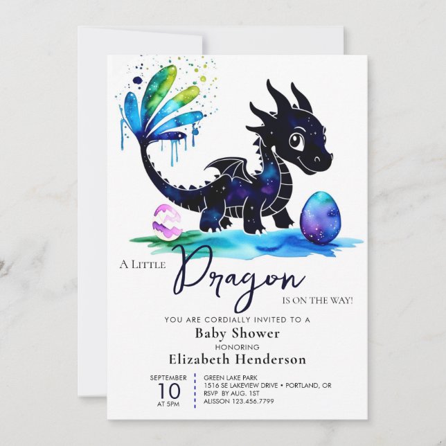 Invitación Whimsical Pastel Dragon Boy Baby Shower (Anverso)