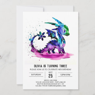 Invitación Whimsical Pastel Dragon Digital Girl Cumpleaños